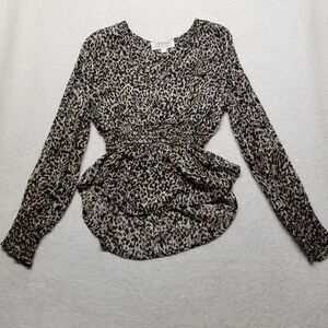 Cloth & Stone Small Top Sheer Leopard Long Sleeve Shirt Smocked Waist & Wrist